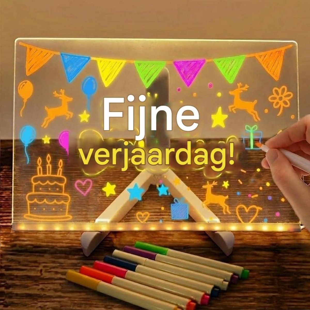 GELLDG 2-delig LED-tekenbord met verlichting - inclusief 7 gekleurde pennen - uitwisbaar - acryl LED-tekenbord - geschikt voor knutselen, huisdecoratie, kantoor, vakantie en feestjes - 30x20 cm