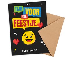 Uitnodiging kinderfeestje + Enveloppen 10 stuks - Thema Emoji - Beschrijfbaar - Uitnodigingskaarten - Uitnodiging verjaardag - uitnodiging verjaardag feest - Uitnodiging kinderfeestje Jongen of Meisje - Uitnodiging feestje - uitnodigingen