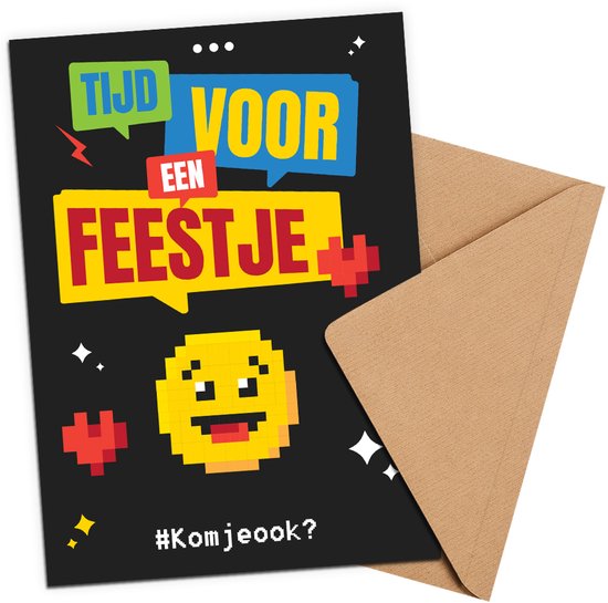 Uitnodiging kinderfeestje + Enveloppen 10 stuks - Thema Emoji - Beschrijfbaar - Uitnodigingskaarten - Uitnodiging verjaardag - uitnodiging verjaardag feest - Uitnodiging kinderfeestje Jongen of Meisje - Uitnodiging feestje - uitnodigingen