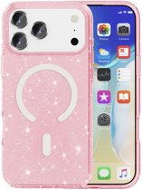 YPCd Glitter Hoesje met MagSafe Geschikt voor Apple iPhone 17 Pro Max – Flexibel TPU Backcover – Schokabsorberend & Verhoogde Randen – Roze