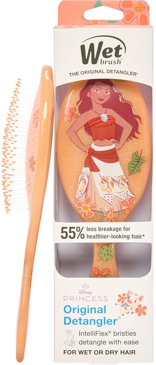Wet Brush x Dreamy Disney Princess Original Detangler - Moana - Limited Edition - Anti-Klit Haarborstel Met IntelliFlex® Bristles - Ontknoopt Nat & Droog Haar - Zacht Voor Alle Haartypen - Voor Kind & Volwassen