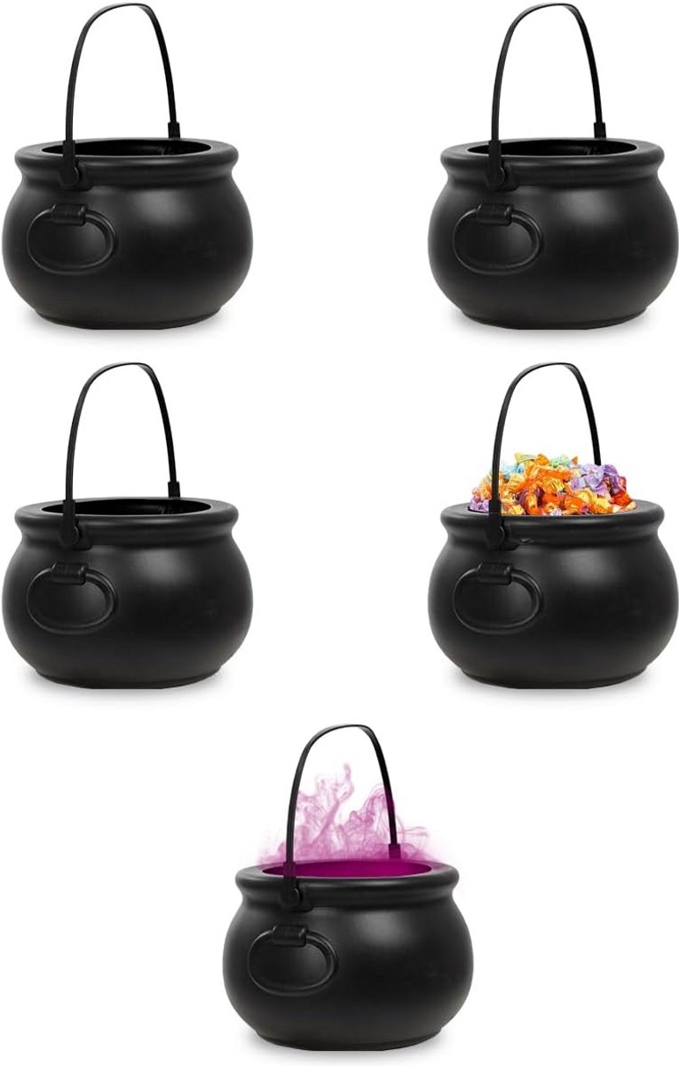 5 Heksenketels Set - Decoratie voor Halloween, Tovenaarsfeesten en Carnaval