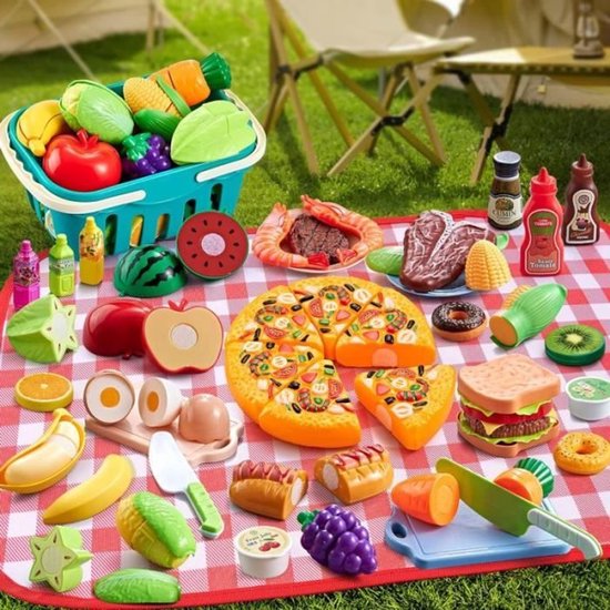 Speelgoed Keuken - 34 pcs Keukenspeelgoed - Kinderkeukengerei Dinette Voedsel Groenten en fruit Snijspeelgoed, kookspelaccessoires - Speelkeukentje voor kinderen vanaf 3 jaar van Merkloos — afbeelding 5