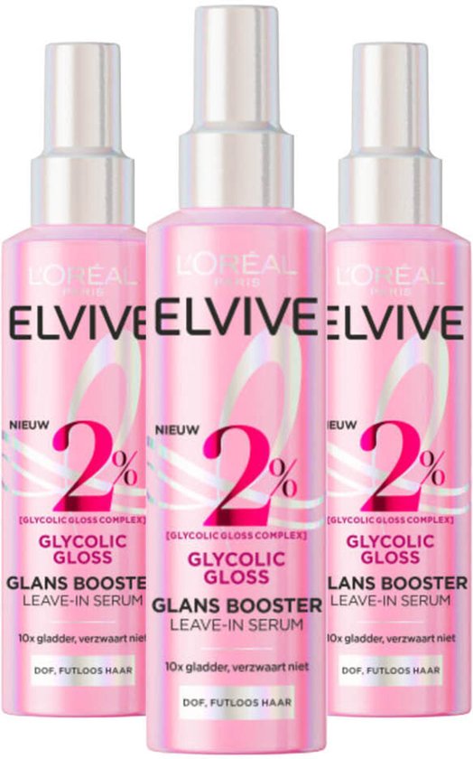 L'Oréal Elvive Glycolic Gloss Leave-In Serum - 3 x 150 ml - Voordeelverpakking