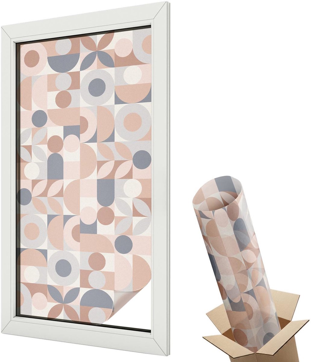 Wallfluent Glas in Lood Raamfolie - Abstracte mozaïek Glas in Lood Folie - 50x100 cm - Beige Plakfolie Raam Glas in Lood - Decoratieve Plakfolie Glas in Lood - Voor de woonkamer, voor het kantoor, voor de hal - Glas in Lood Folie voor Raam