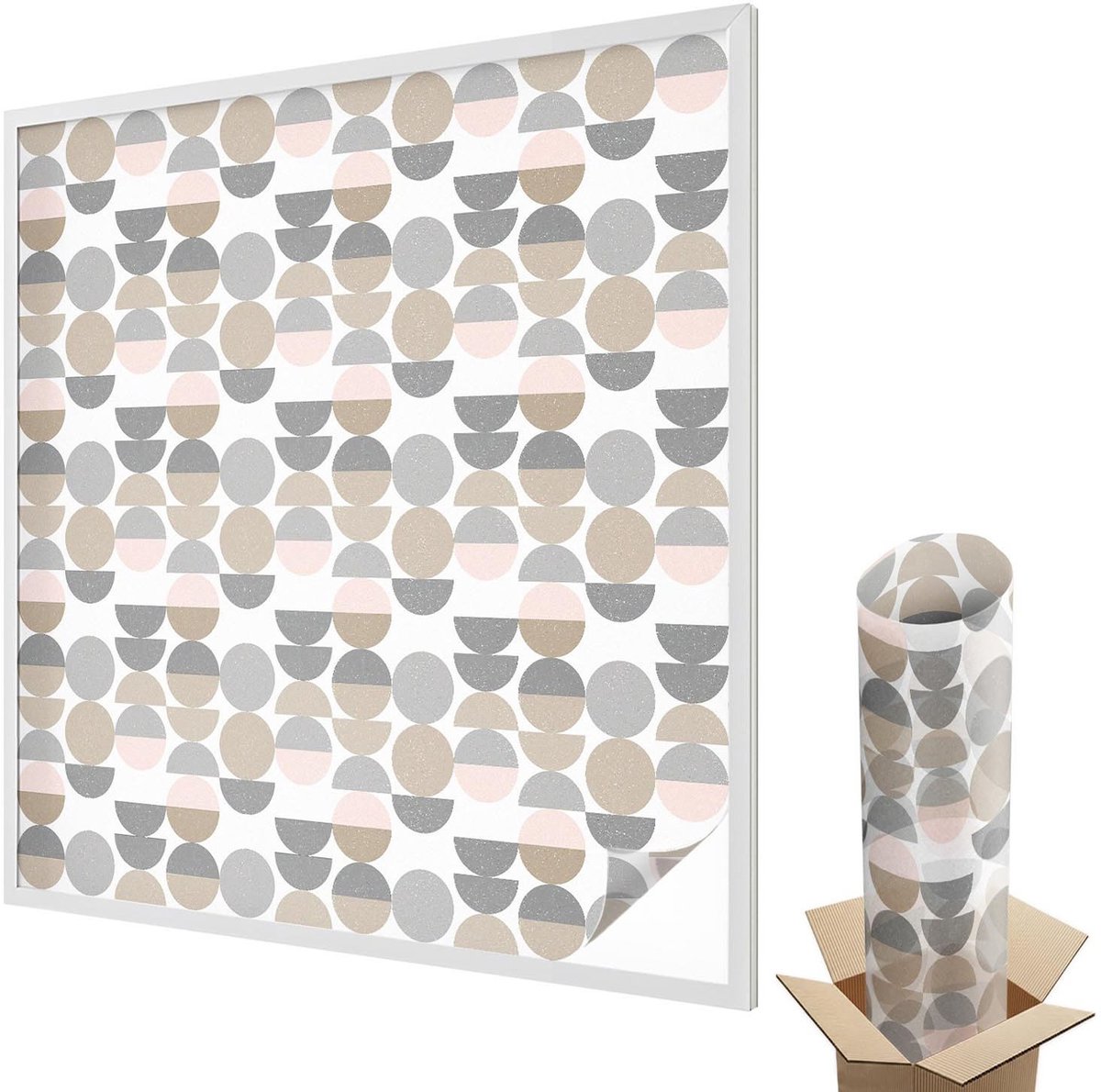 Wallfluent Glas in Lood Raamfolie - Geometrische patronen Glas in Lood Folie - 100x100 cm - Beige Plakfolie Raam Glas in Lood - Decoratieve Plakfolie Glas in Lood - Voor de woonkamer, voor het kantoor, voor de hal - Glas in Lood Folie voor Raam