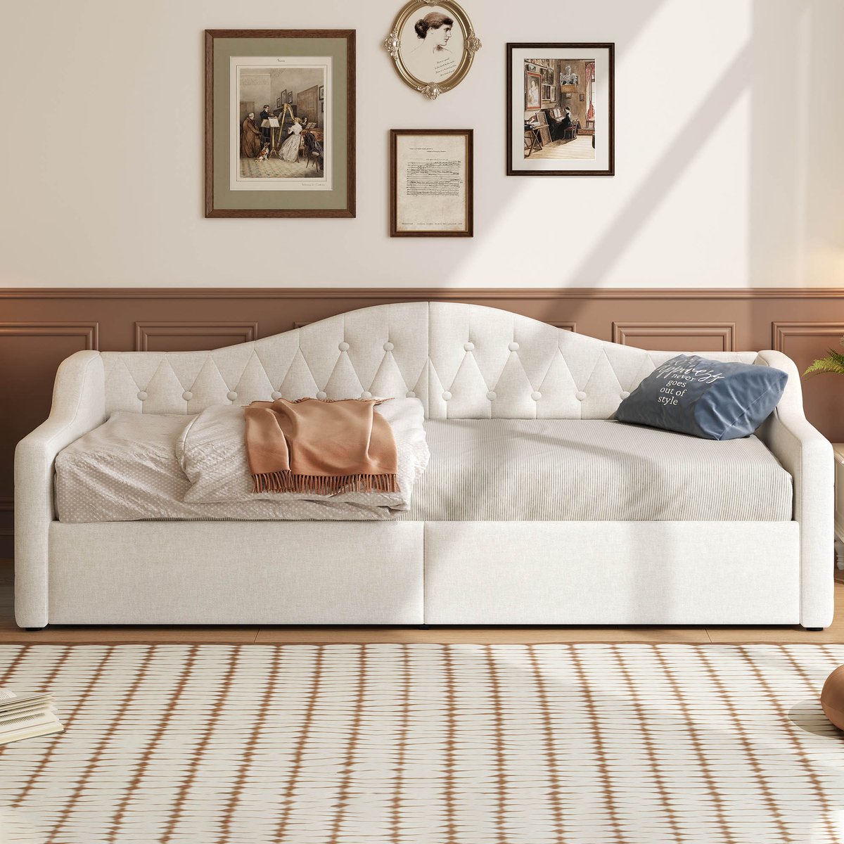 Merax 90x200 cm slaapbank met LED-verlichting en opbergruimte eronder - beige
