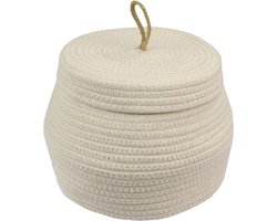 Ronde opbergmand met deksel van katoen voor badkamer, crème, 25,5 x 19 cm, hoog model