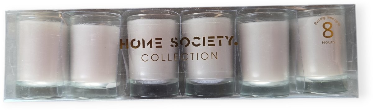 Home Society Votives - 8 uurs - Kaarsjes - Greige - 6 kleine glaasjes