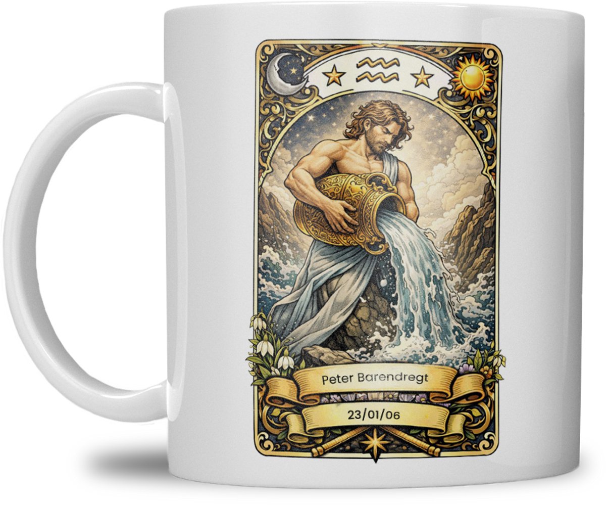 Sterrenbeeld mok - Waterman - Wit - Tarot mok - Gepersonaliseerd met naam en datum