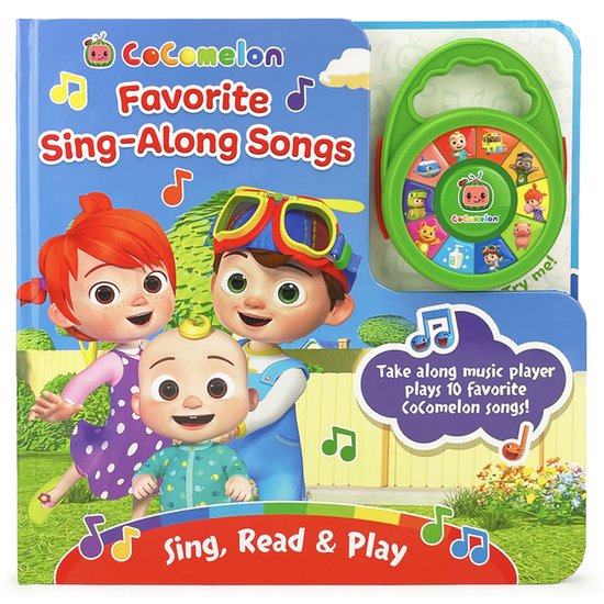 Cocomelon chansons préférées à chanter avec JJ, TomTom, YoYo et un jouet musical vert qui joue 10 chansons.