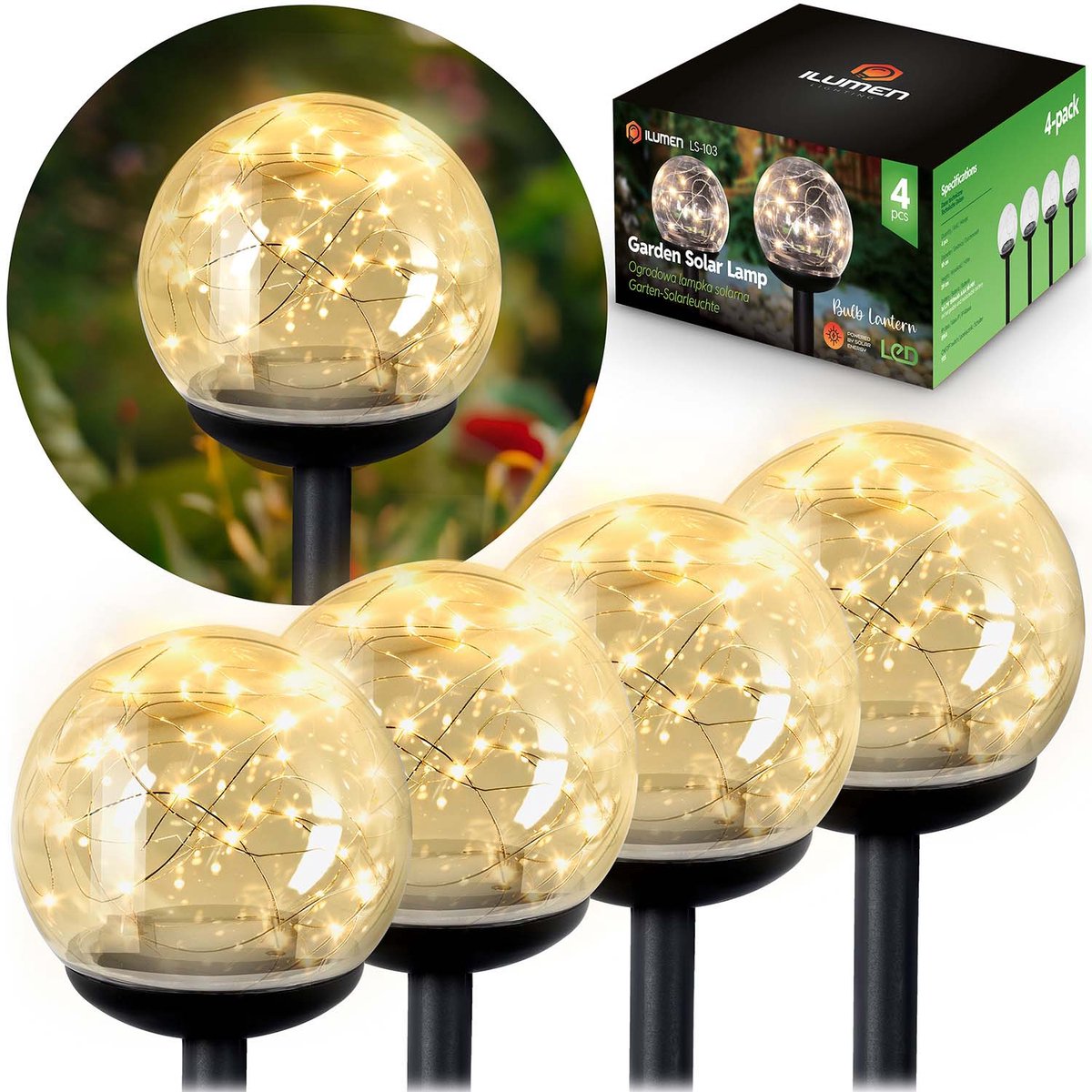 Solar lamp doorzichtige bol 4 stuks Illumen LS-103