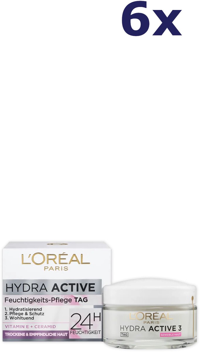 6x L'Oreal Hydra Active 3 dagcreme 50ml dry