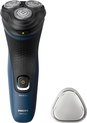 Philips Shaver 1000 Series, blauw scheerapparaat met 3 scheerkoppen en beschermkapje.