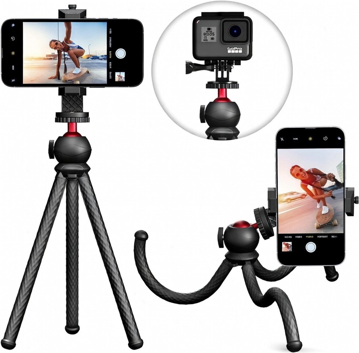 Famanu – Flexibel telefoonstatief, draagbaar mini statief voor smartphone en actiecamera