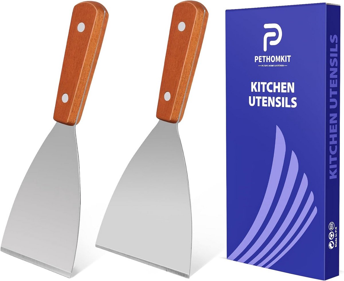 Set van 2 Platte Metalen Spatels Schrapers Roestvrijstaal voor Keuken en Grill