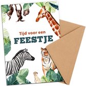 Uitnodiging Kinderfeestje + Enveloppen 10 stuks - Thema Dieren - Beschrijfbaar - Uitnodiging verjaardag - Jongen of meisje - Uitnodigingskaarten - kraft envelop - Verjaardag Feest