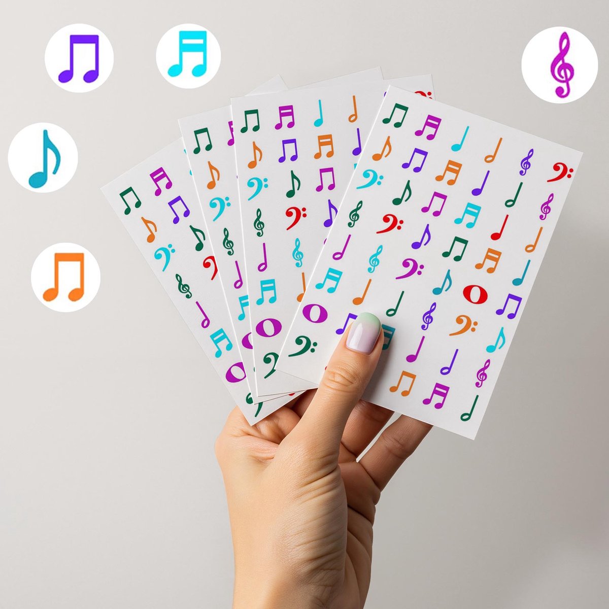 Muzieknoten Stickers - 4 Stickervellen - Decoratie voor Muziekles - 96 stuks