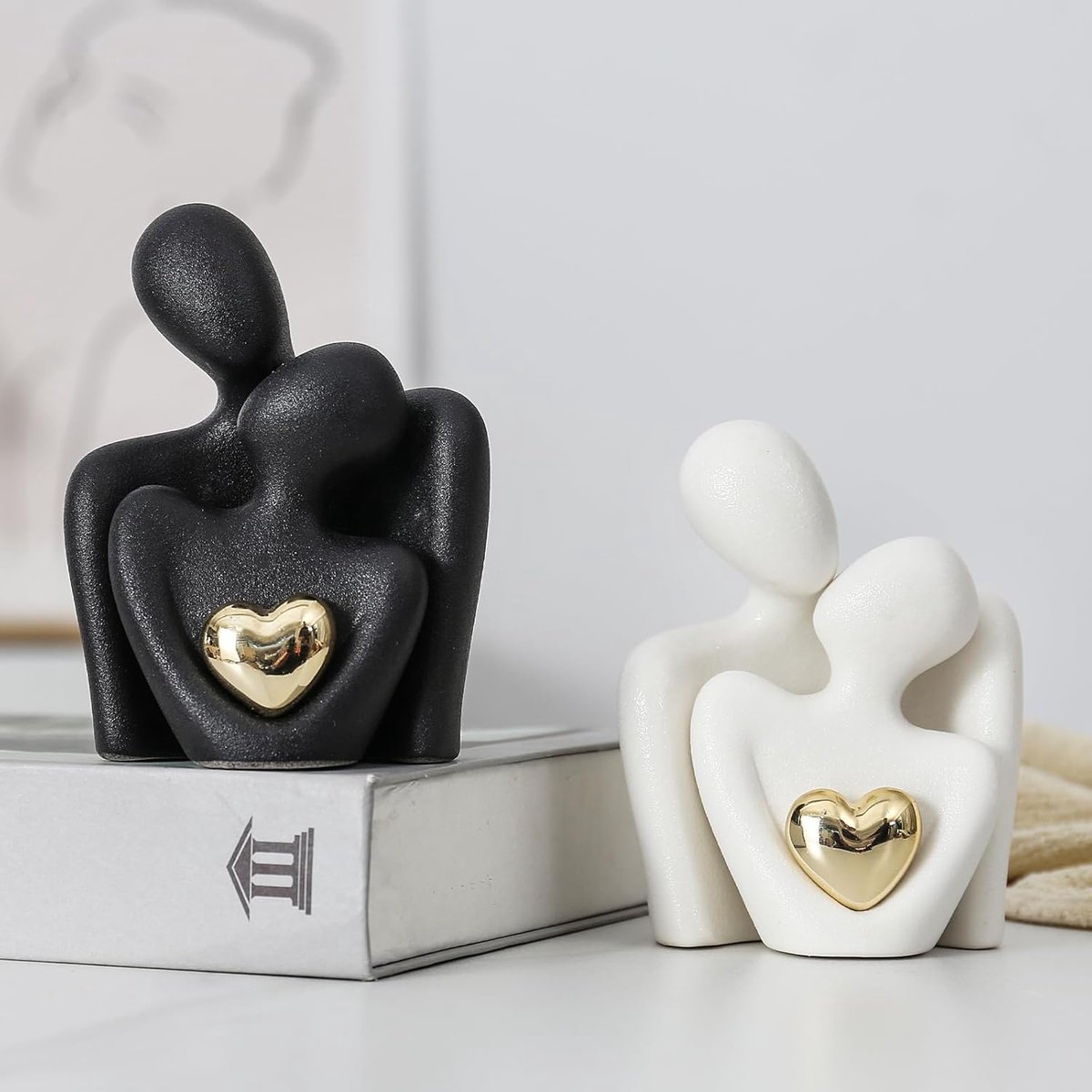 Mini Paar Standbeeld TV-Stand Decor voor Woonkamer en Slaapkamer, Abstract Sculptuur Knick-Knacks Home Decor Koppels van Liefde - Romantic Valentine's Day Gifts,12 cm / zwart — cadeau in Wonen & Interieur - foto 5