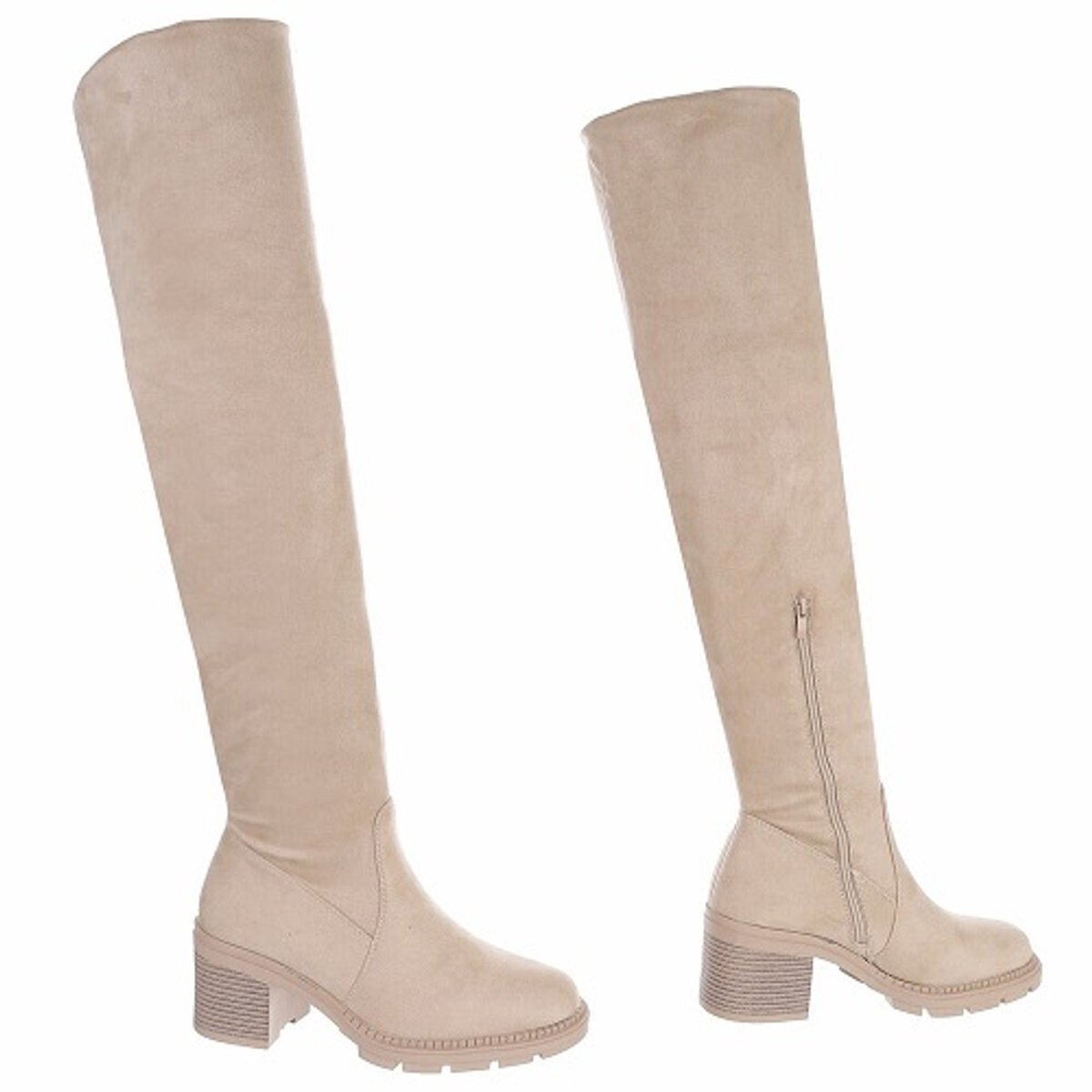 ZoeZo Design - laarzen - lange laarzen - overknielaarzen - stretch - beige - suedine - met rits - maat 37 - hakhoogte 5 cm