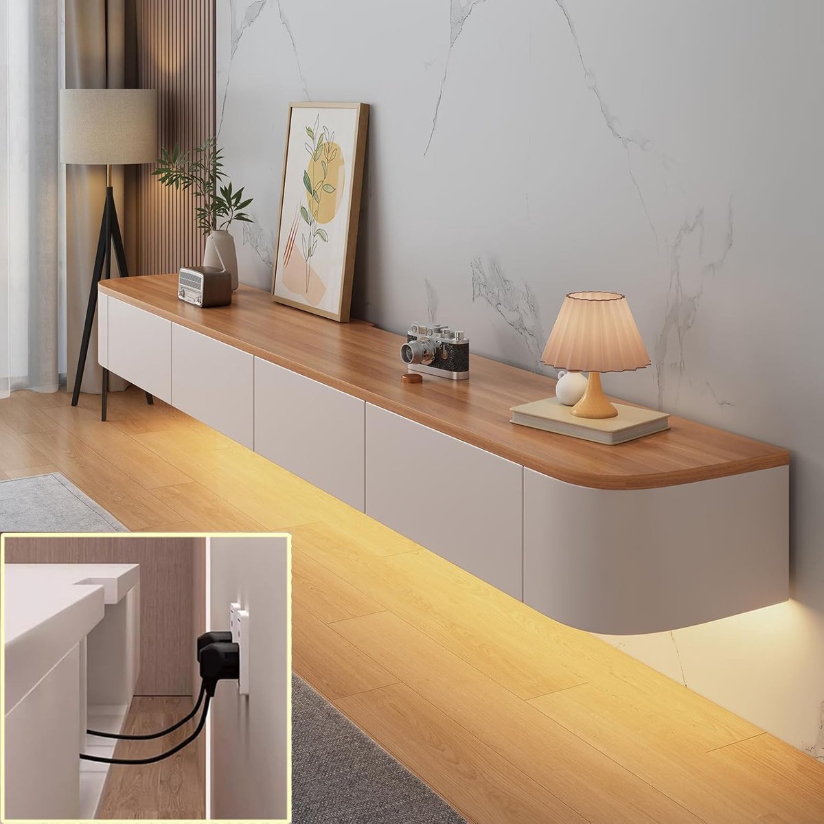 Hangende TV-kast 140x24x20 cm – Zwevende TV-standaard met Laden, Opbergruimte & LED – Minimalistisch Modern TV-lowboard voor Wandmontage – Pauwhome