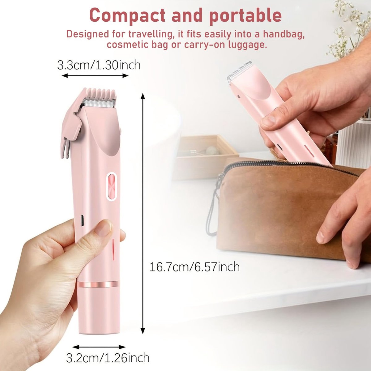 2-in-1 Elektrische scheerapparaat voor vrouwen - bikinilijn trimmer, waterdicht, geschikt voor nat en droog gebruik, elektrische trimmer met dubbele kop voor oksels, benen en armen – foto 2