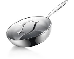 BE Living RVS Wokpan met Deksel - Ø 28 cm - Keramisch - Inductie Pan - PFAS Vrij Anti Aanbak - Bakpan - Essential Series