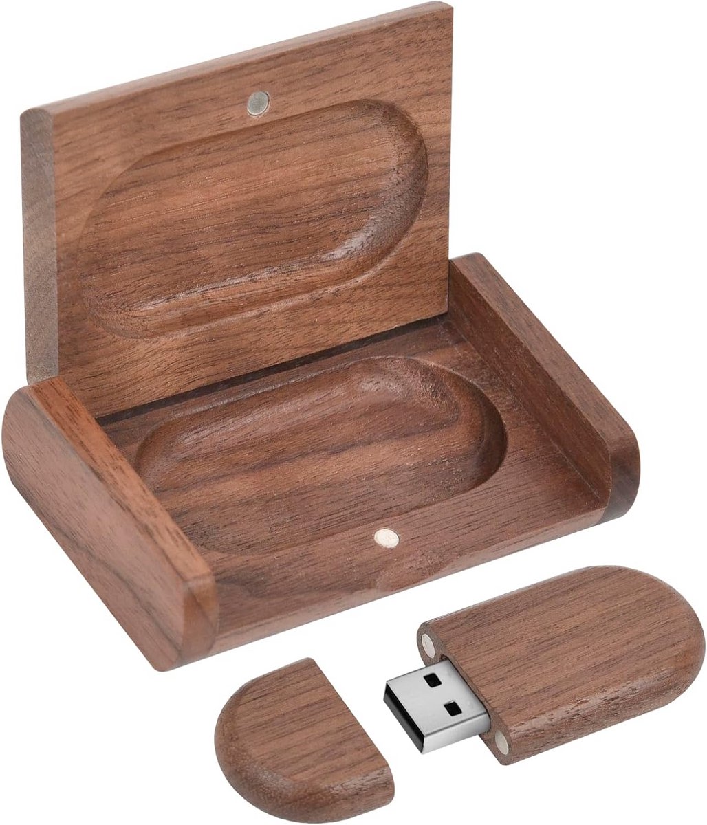 Houten USB 2.0 Geheugenstick met Passende Houten Opbergkist - Gegevensopslag
