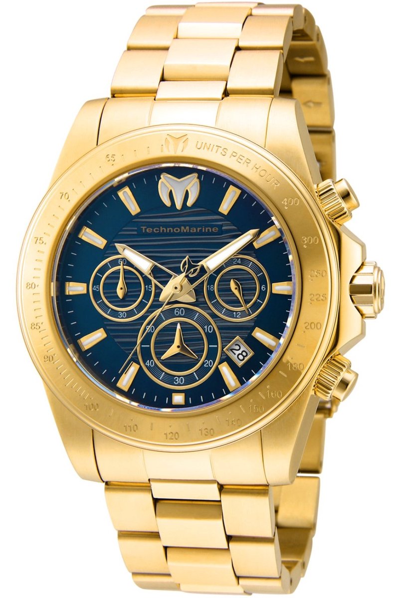 TechnoMarine Manta TM-219006 Heren Horloge - Waterdicht - Analoog - Quartz Uurwerk - Roestvrij Staal met blauwe Wijzerplaat - 42mm