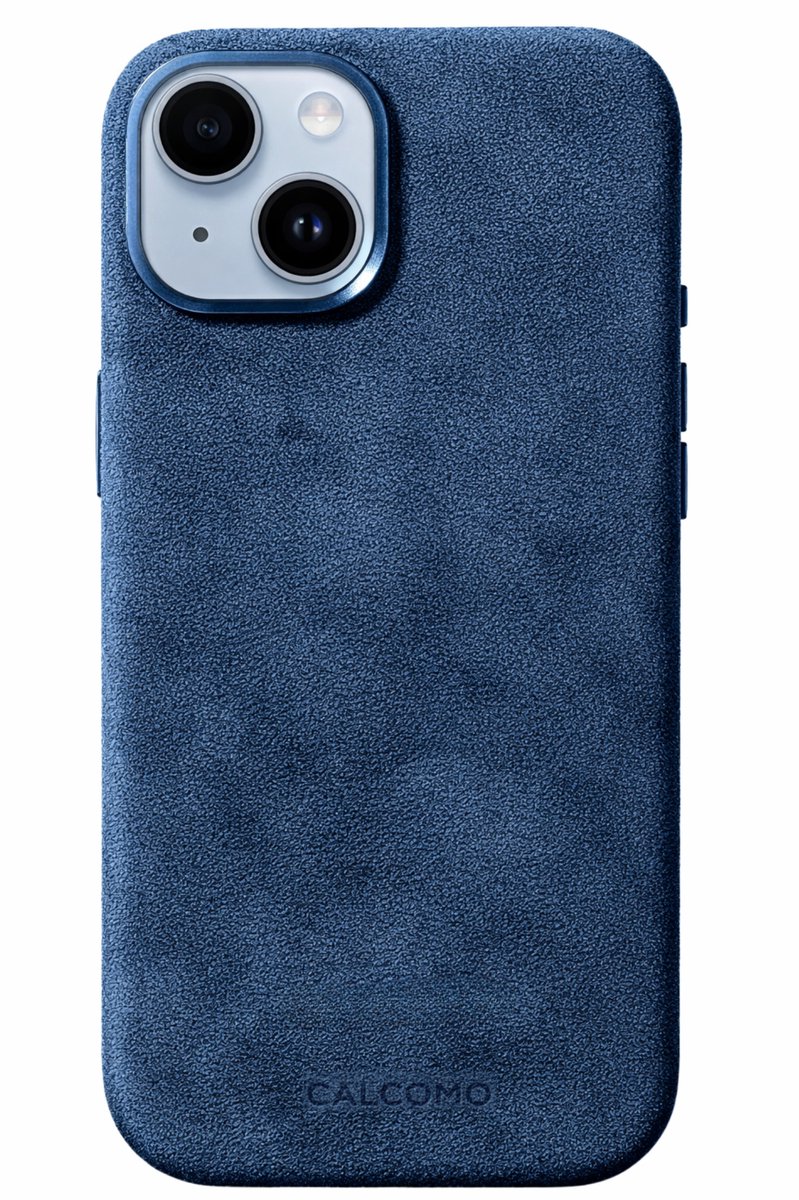 Calcomo® - Alcantara Telefoonhoesje iPhone 15 – 100% Italiaans Alcantara® – Premium Schokbestendig – Geschikt voor MagSafe – Midnight Blue