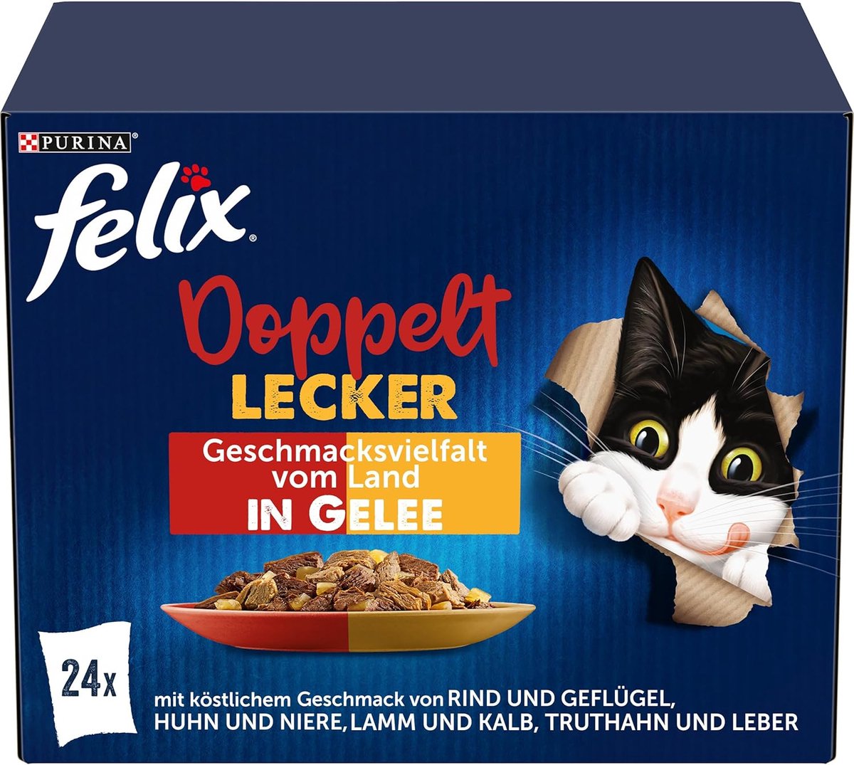 Felix Felix Katten natvoer, verschillende smaken van het platteland, Adult, Multipack (24x85g), 2.04 kg