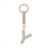 Porte-clés de couleur argentée avec la lettre Y et pierres de strass – porte-clés initial pour dames et messieurs – porte-clés métallique avec anneau rond et pendentif de lettre décoratif