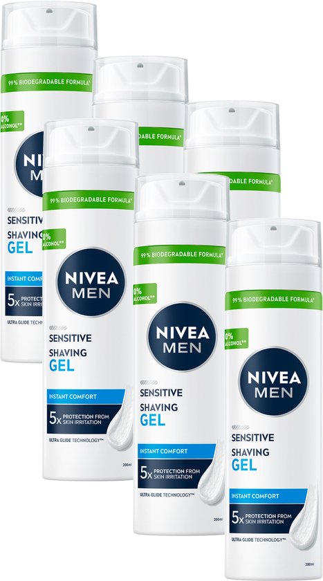NIVEA MEN Sensitive Scheergel - met Kamille & Vitamine E - Shaving Gel voor de Gevoelige Huid - Voordeelverpakking - 6x 200ml