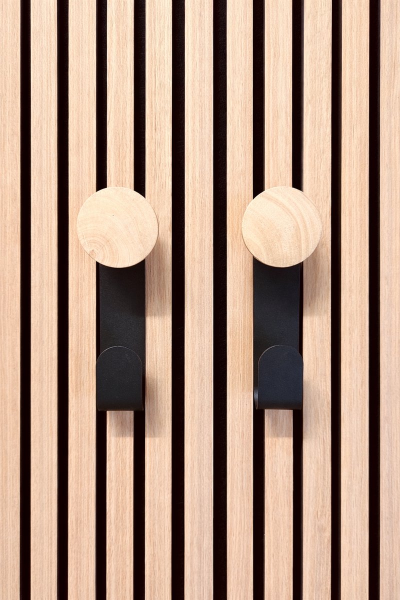 Vleugel - Design Wandhaak voor Lattenpanelen – Set van 2 – Zwart Metaal met Houten Knop – Geschikt voor 12-18 mm tussenruimt