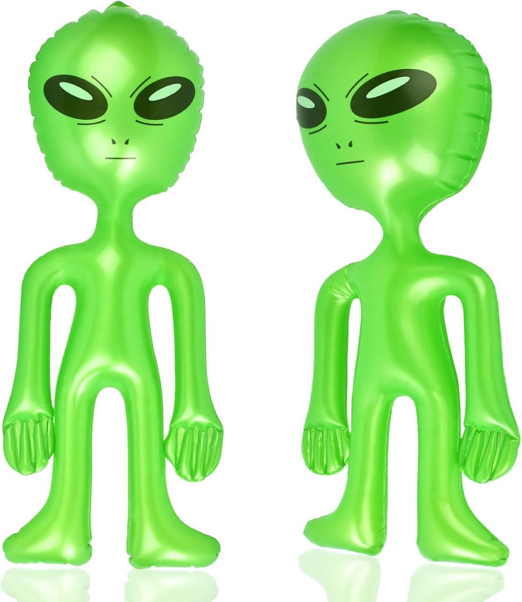 Set van 2 Opblaasbare Groene Aliens voor Themafeesten en Halloween