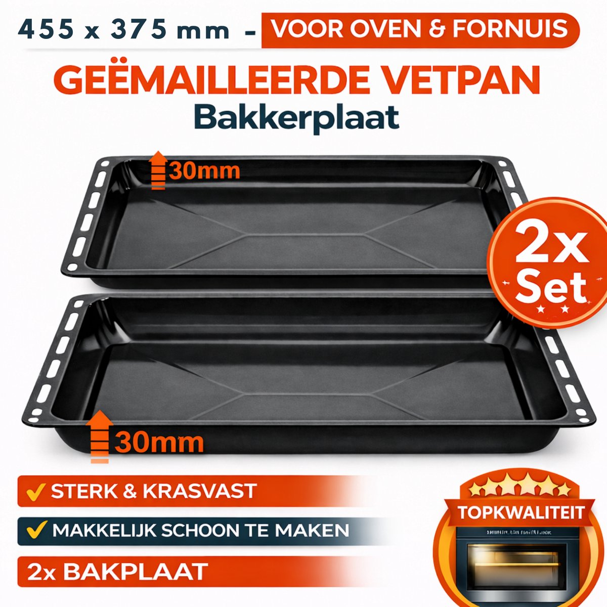 ICQN Oven Bakplaat Set - 2 stuks - 455 x 375 x 30 mm - Geëmailleerd