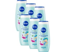 NIVEA Kids 3in1 Douche, Shampoo & Conditioner Magic apple scent - Milde en Zachte Formule - Voordeelverpakking - 6x 250ml