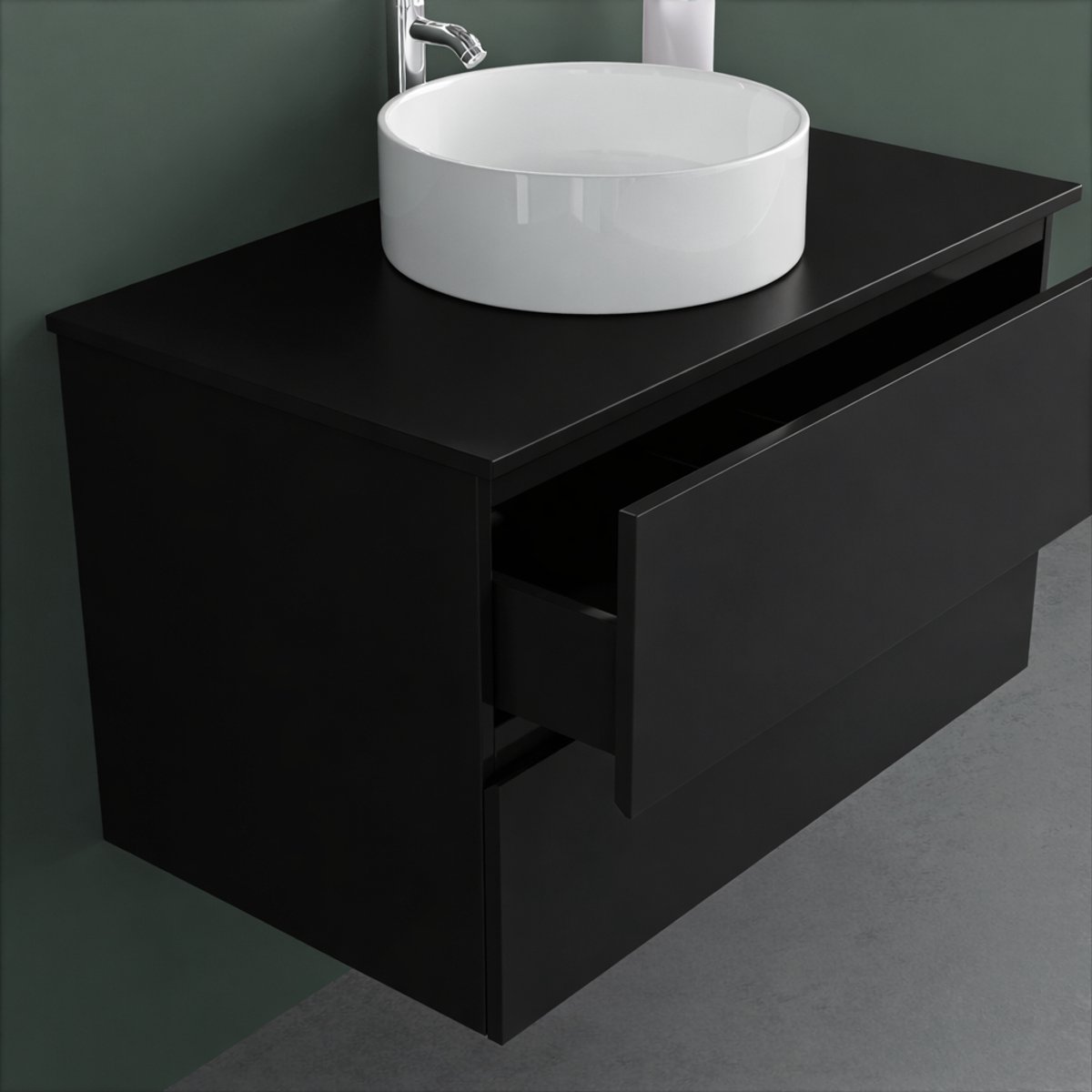 Badkamermeubel met waskom - 60 CM - Zwart - Badmeubelset - Wastafelmeubel - Vestland