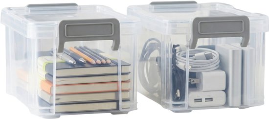 alpina Boîte de rangement 2 pièces - 360 ml - Boîte de rangement transparente avec fermeture à clic - Boîtes de rangement en plastique avec clips gris - Empilable et compact