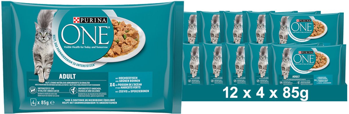 PURINA ONE Adult nat kattenvoer, malse stukjes in saus met vis (12 x 4 x 85g)