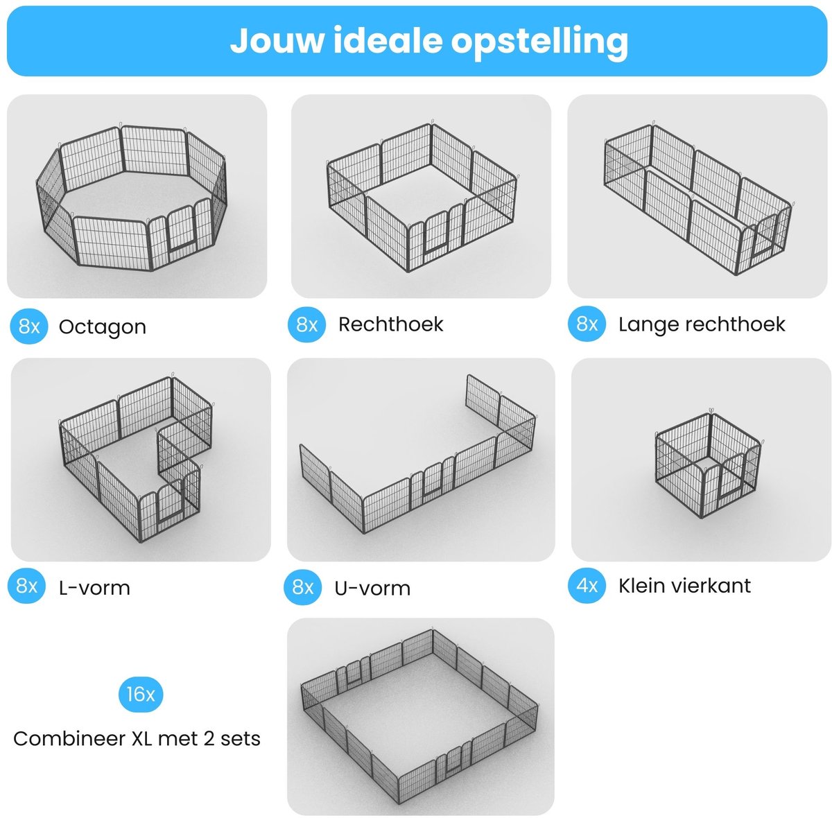 XINZI 80x80cm Modulair Hondenhok - 8 Delig Vrijloophok Met Deuren & Grondankers