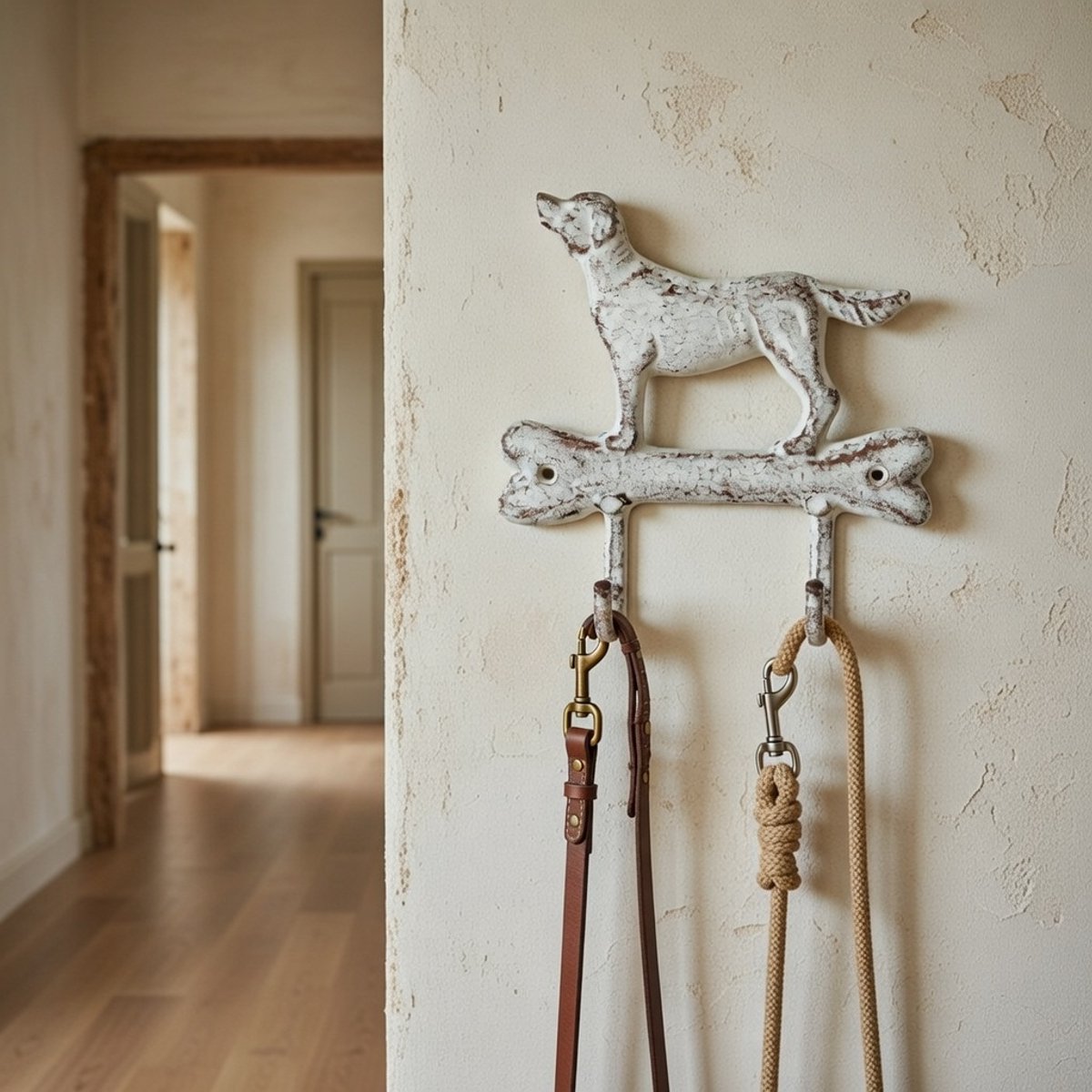 Gietijzeren dubbele wandhaak teckel 19cm x 18cm x 5cm - Kapstok twee haken hond - Ophanghaak voor hondenriem