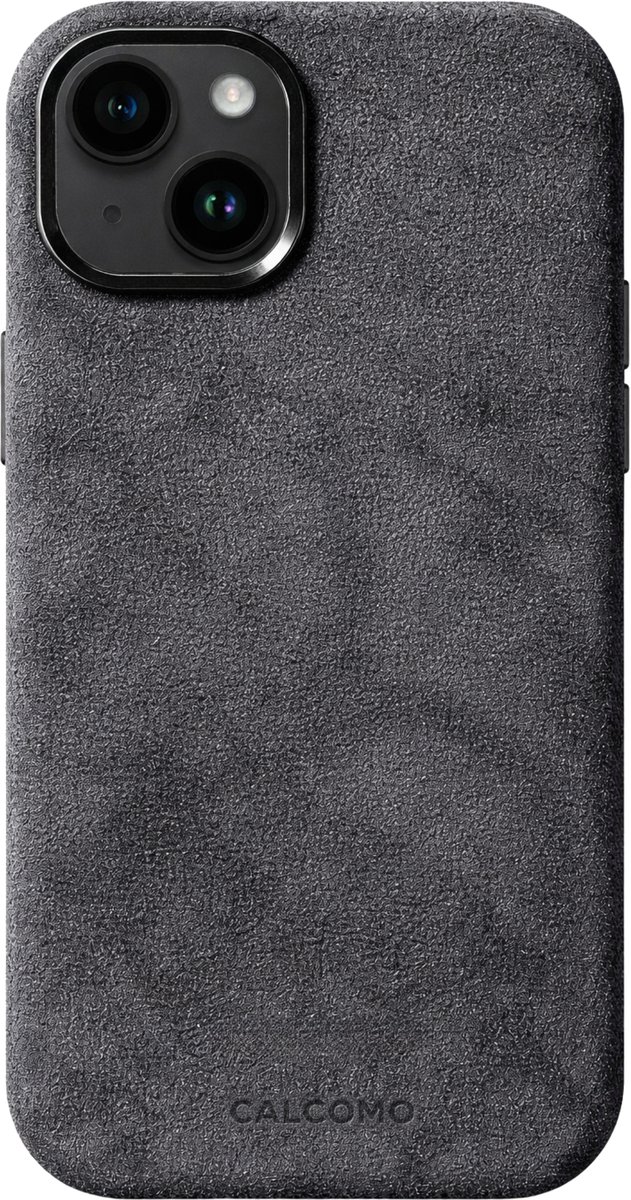 Calcomo® - Alcantara Telefoonhoesje iPhone 14 – 100% Italiaans Alcantara® – Premium Schokbestendig – Geschikt voor MagSafe – Dark Grey