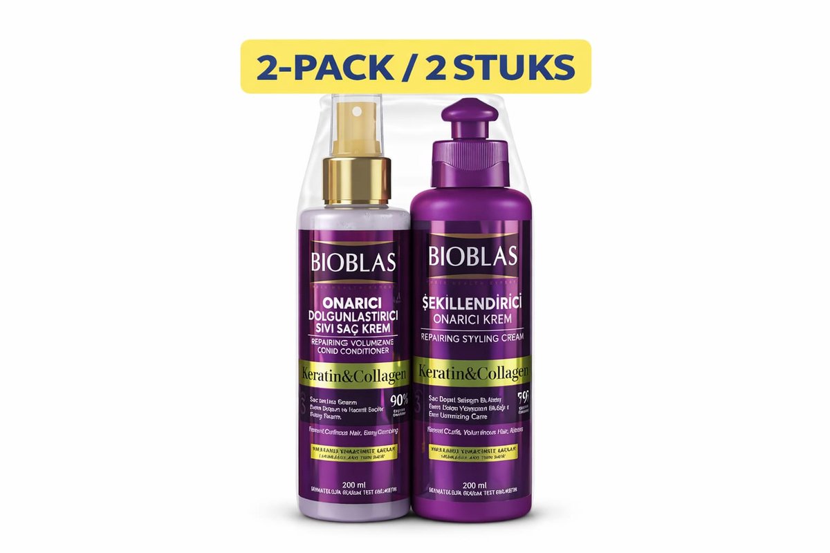 BIOBLAS Keratin & Collagen Herstel & Styling Haarcrème – 200 ml + 250 ml – 2-Pack- BIOBLAS Keratin & Collagen Repair & Styling Hair Cream – 200 ml + 250 ml – 2 Pack