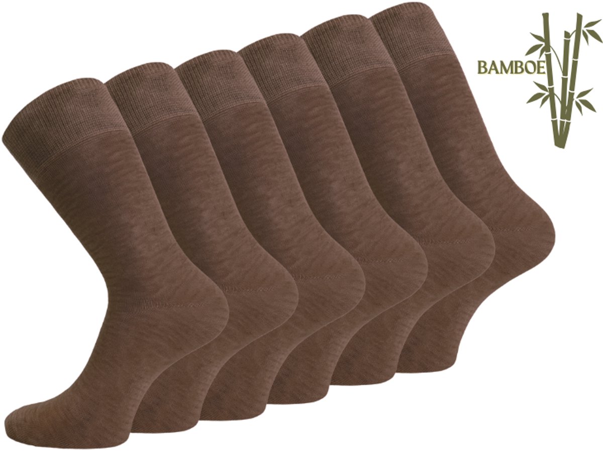 6 paar SQOTTON® Bamboe sokken - Naadloos - Heren & Dames - Kastanjebruin - Maat 47-50