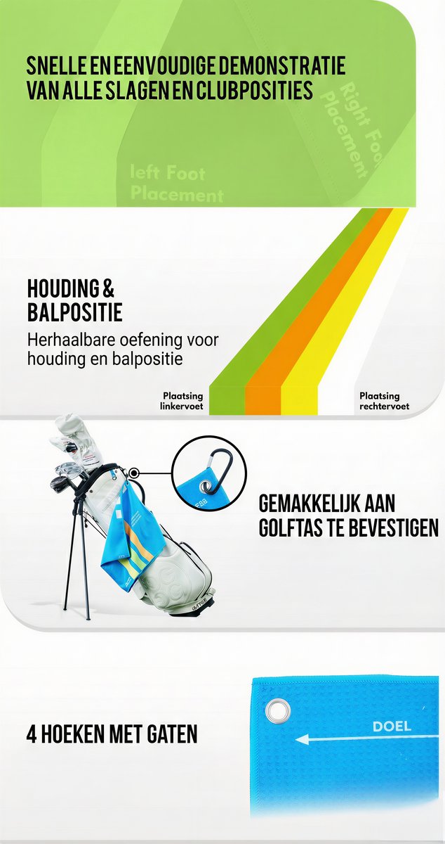 Stripe golf stance handdoek 37x83, balpositie en alignment van Merkloos — afbeelding 3