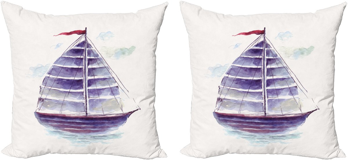 ABAKUHAUS Vintage Boot Kussenhoes Set (2 stuks), Retro Schip Antiek, 50 cm, Paars Lichtblauw