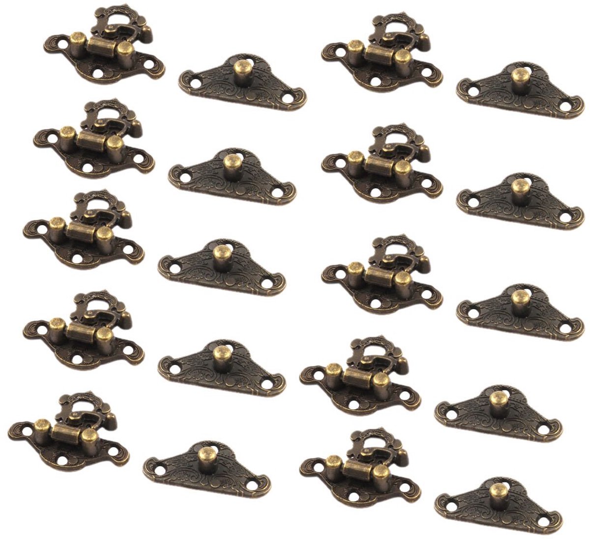 Image of 10 sets met slot en sluiting voor juwelenkistjes van hout, bronzen klei, met schroeven