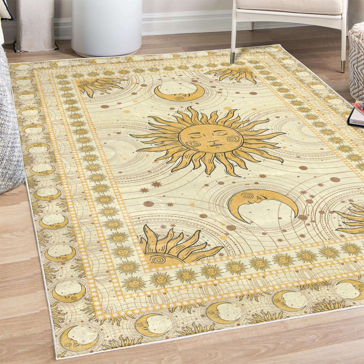 ABAKUHAUS Vloerkleed - Woonkamer Tapijt – sterren zon maan – 60x152 cm – aarde