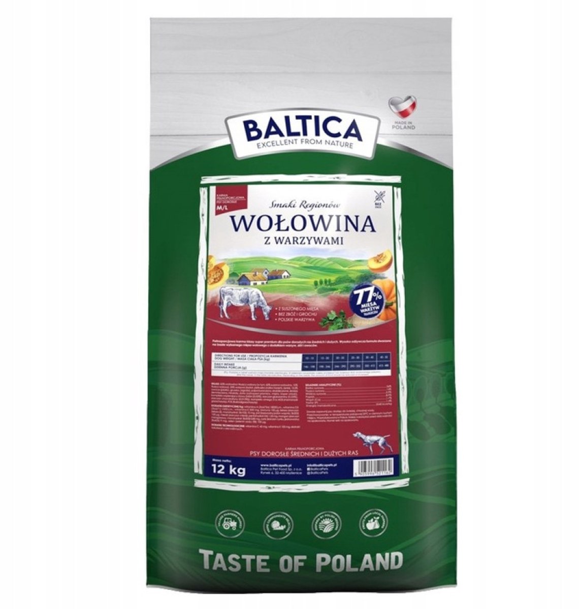 Baltica Baltica Smaki Regionów - Hondenvoer Rund met Groenten - Maat M/L (Middel/Grote Rassen) - 12 kg - Graanvrij